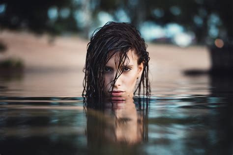 Women Portrait Face Water Wet Hair Brunette Wallpaper Girls