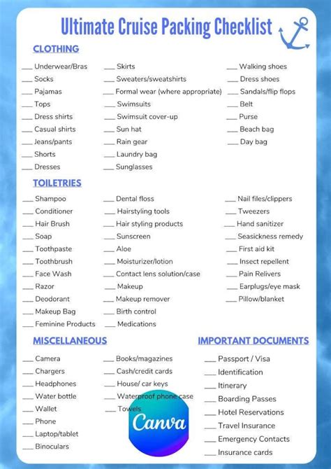 Ultimate Cruise Packing List Etsy Packing List For Cruise Packing