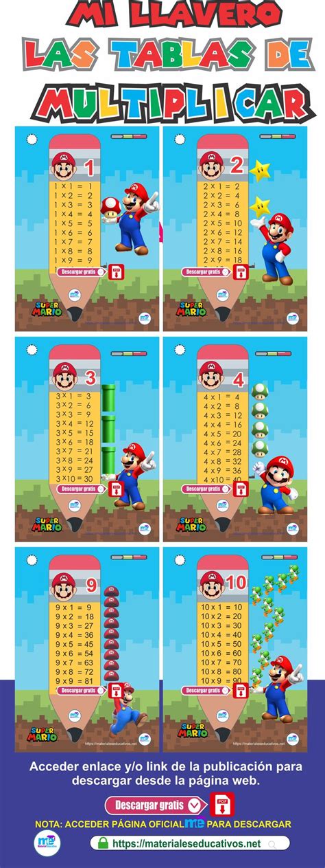 Llavero De Tablas De Multiplicar Motivo Mario Bros Tablas De