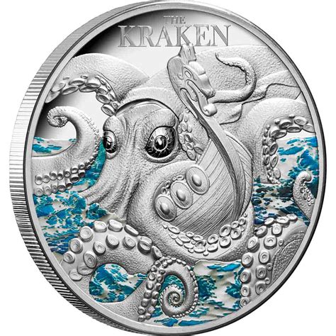 Niue The Kraken Silver Oz Proof Coloured Coin Tasmanian