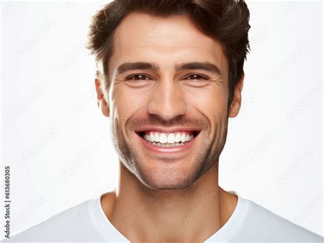 A Closeup Photo Portrait Of A Handsome Man Smiling With Clean Teeth