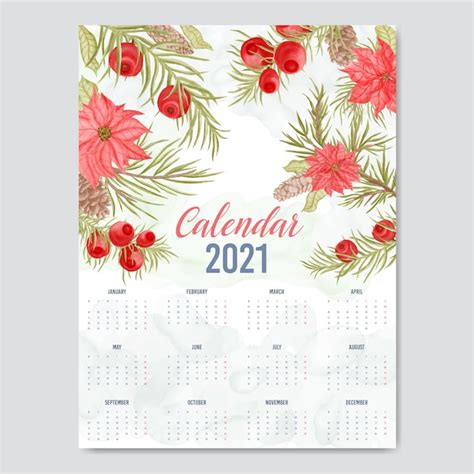 Hermoso Calendario De Año Nuevo Floral Acuarela Vector Premium