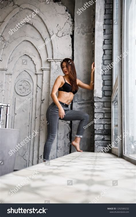 Beautiful Sexy Brunette Girl Jeans Lingerie Stock Photo 1292589232 Shutterstock