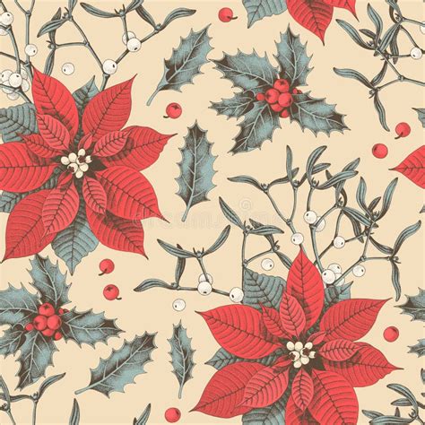 Vector Seamless Pattern With Hand Drawn Poinsettia Stock Vector