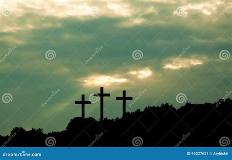 Three Cross On Sky Background Stock Image Image Of Silhouette