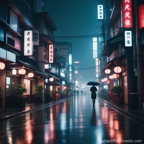 Rainy Cyberpunk Japan Cityscape Stable Diffusion Online