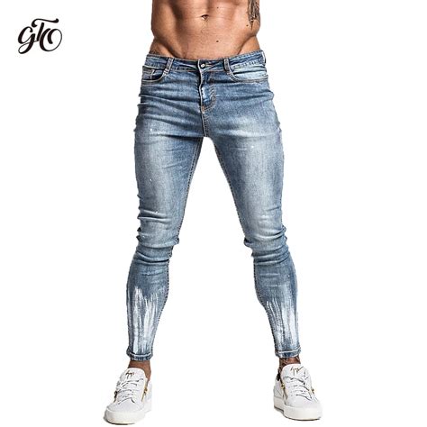 Buy Gingtto Light Blue Ripped Jeans For Men Slim Fit Stretch Hip Hop Street