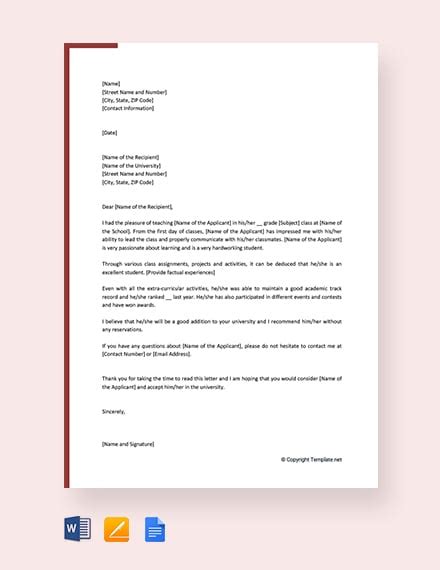 85 FREE Recommendation Letter Templates In Google Docs Template Net