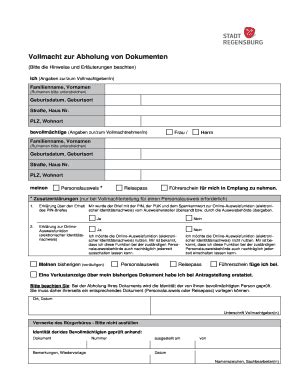 Ausfüllbar Online A03 - Vollmacht zur Abholung von Dokumenten Fax Email