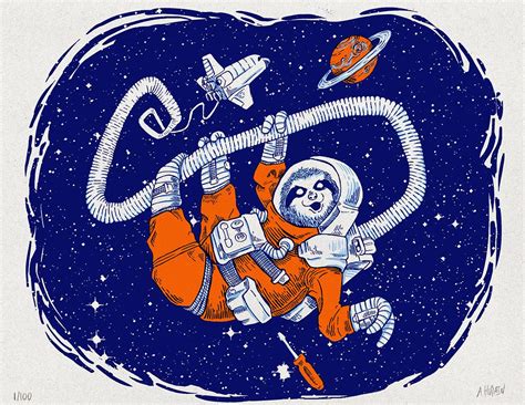 Slothstronaut, 3 color screen print, 8.5" x 11" : r/Art