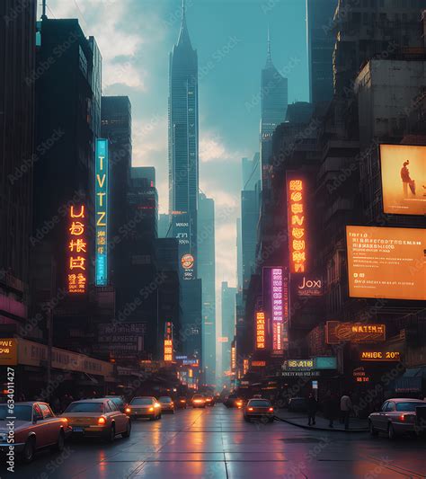 Cyberpunk Sci Fi City With Billboards generative ai üretken yapay