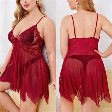 Plus Size Women Sexy Lingerie Chemise Babydoll Sleepwear Lace Dress G