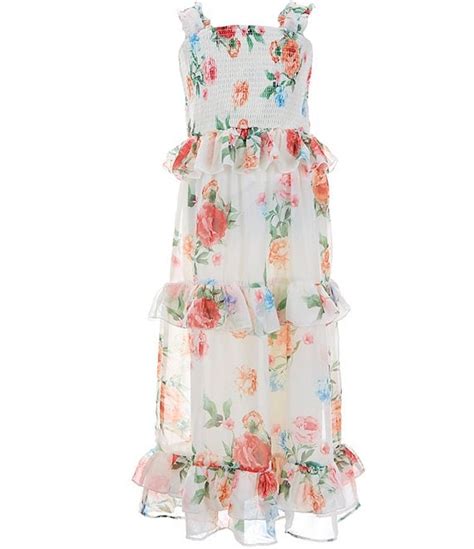 Rare Editions Big Girls 7 16 Sleeveless Floral Print Long Chiffon Dress