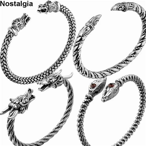 Retro Manschette Wolf Rabe Drachen Schlange Kopf Wikinger Armband M