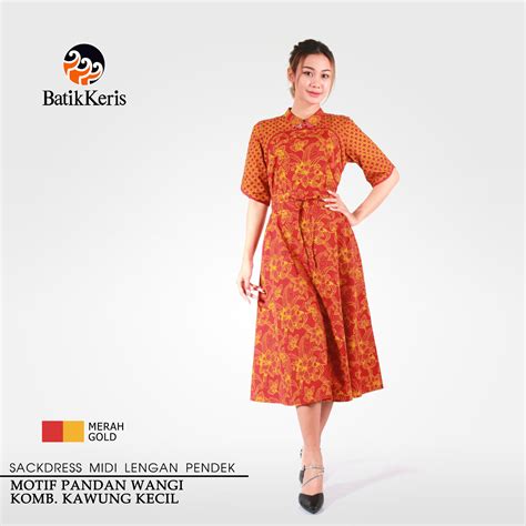 Sackdress Midi Batik Lengan Pendek Motif Pandan Wangi Kombinasi Kawung