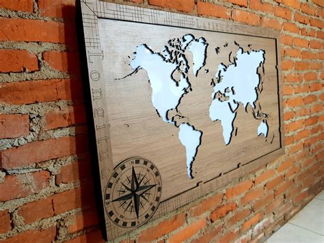 Quadro Decorativo Mapa Mundi Madeira Iluminado Led Cm Ideal Laser