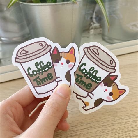 Cute Coffee Cat Stickers Coffee Time With Mochi Cat Sticker Kawaii Die ...