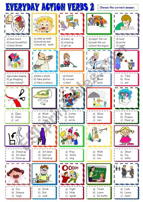 Everyday Action Verbsmultiple Choice Activity 2 Esl Worksheet By