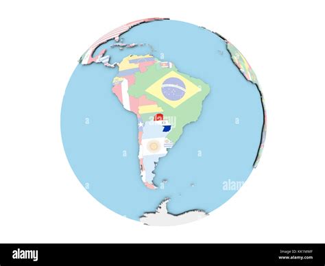 Paraguay On Political Globe With Embedded Flags D Illustration