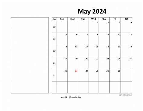 May 2024 Calendar Horizontal Betta Charlot