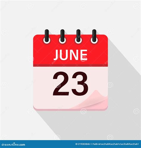 June 23 Calendar Icon With Shadow Day Month Flat Vector