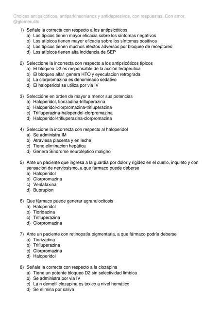 Banco De Preguntas De Antipsicoticos Antiparkinsonianos Y