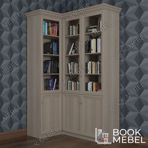 Стеклянный угловой книжный шкаф №22 на заказ от фабрики BOOKMEBEL