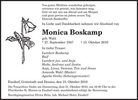 Traueranzeigen Von Monica Boskamp Trauer De