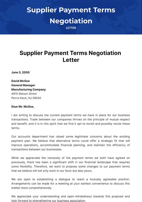 Free Supplier Payment Terms Negotiation Letter Template Edit Online