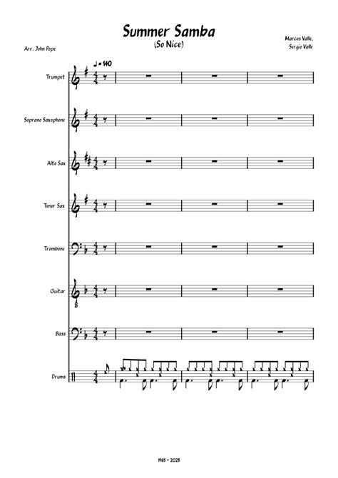 Summer Samba So Nice Sheet Music For Trombone Saxophone Alto