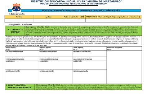 Ficha 7 DE Registro DE Observación DEL Desarrollo Y Aprendizaje DE LOS