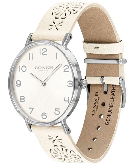 Coach Womens Perry Chalk Leather Strap Watch 36mm Created For Macys