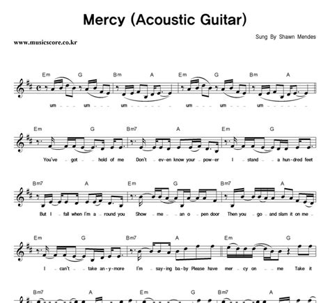 Shawn Mendes Mercy Acoustic Guitar 악보