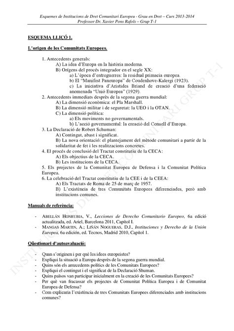 Esquema Lliçó 1 Europeu Esquemas Y Mapas Conceptuales De Derecho De La Unión Europea Docsity