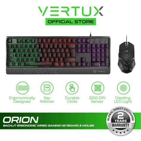 Vertux Orion Backlit Ergonomic Wired Gaming Keyboard And Mouse Shopee