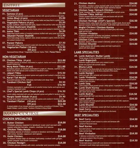 Heritage Indian Restaurant Menu - Urbanspoon/Zomato