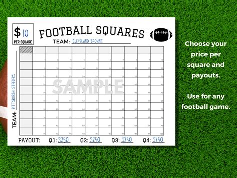 Printable Football Squares Template Football Fundraiser Football Square ...