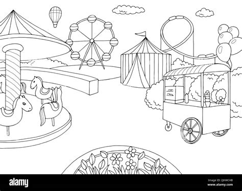 Amusement park landscape graphic black white sketch illustration vector Stock Vector Image & Art ...