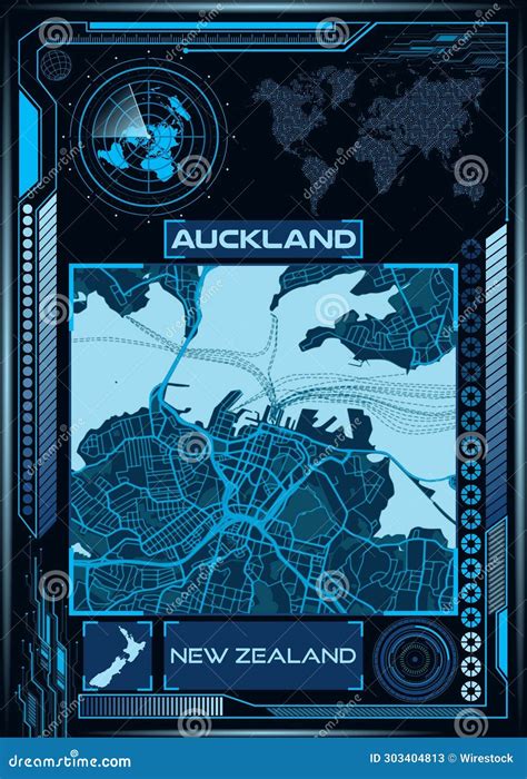 Illustration Of An Aerial Map Of Auckland New Zealand Stock