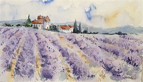 Lavender Landscape Tuscan Lavender Field Painting Original LAVENDER