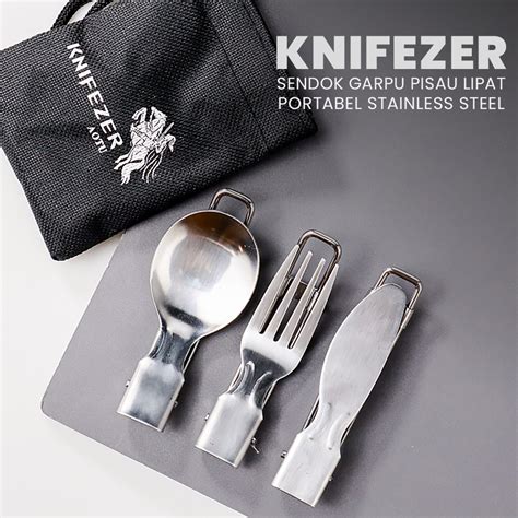 Jual KNIFEZER Set Alat Makan Sendok Garpu Pisau Lipat Portable Cutlery