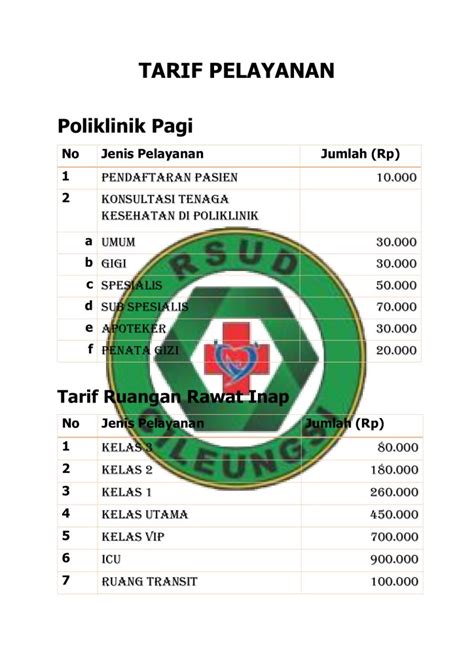 Tarif Pelayanan Rsud Cileungsi