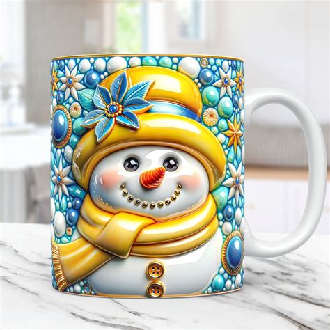 3d Snowman Mug Wrap Christmas Mug Wrap Sublimation Design Png Etsy