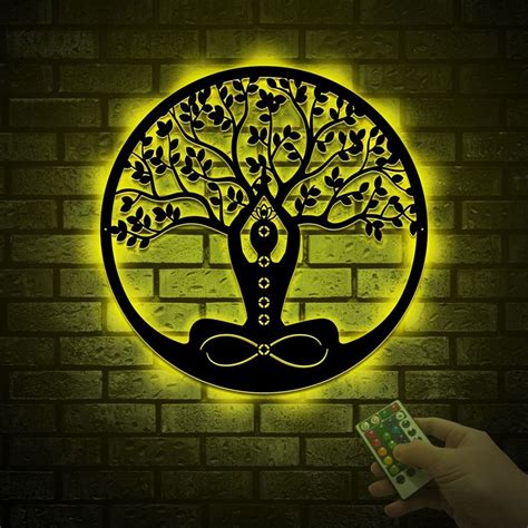 Personalized Meditation Tree Of Life Metal Wall Art With Led Lights