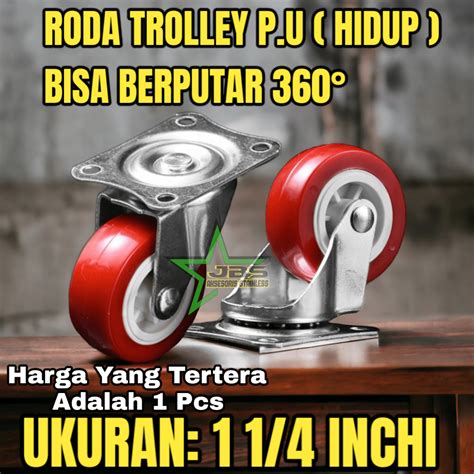 Jual RODA TROLI PU MERAH 1 1 4 INCHI MATI HIDUP HIDUP REM