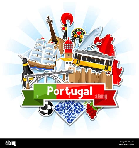 Portugal fondo con pegatinas Nacional portugués símbolos y objetos