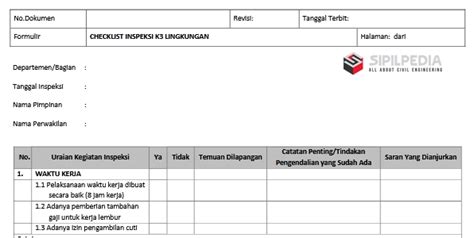 Checklist Inspeksi K3 Lingkungan Sipilpedia