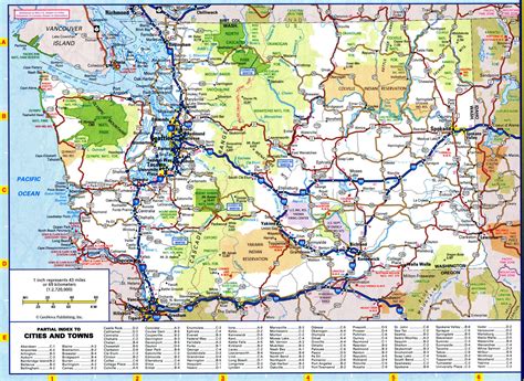 Washington state map with rivers and lakes, parks and recreation area