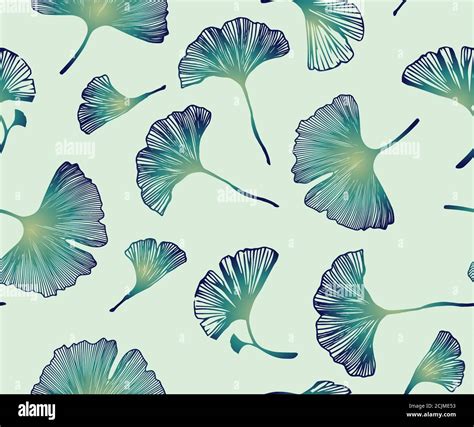 Seamless Floral Pattern With Ginkgo Leaves Vector Illustration Of