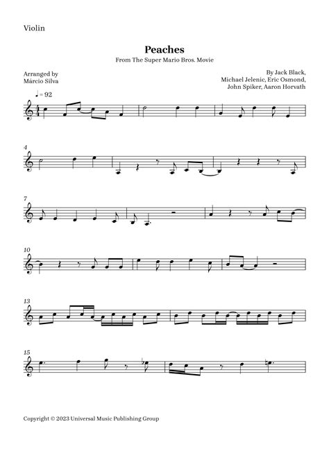 Peaches arr Márcio Silva by Jack Black Sheet Music for Violin Solo